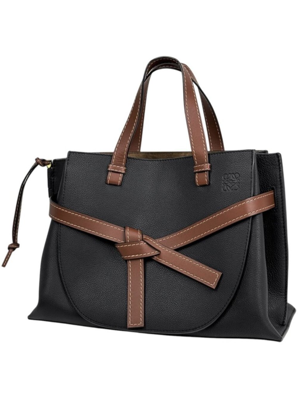 Loewe Tote Bag Gate Top Handle 2-Way Leather Black Brown